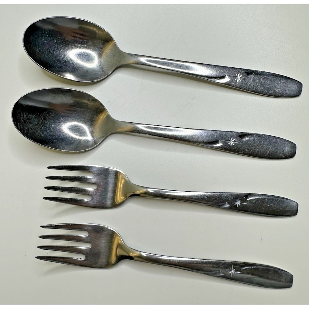 Wallace North Star Glossy Stainless Flatware 2 Dinner Spoons 2 Salad Forks 4 Pc